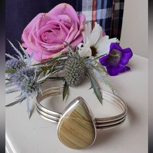 Jasper stone silver cuff